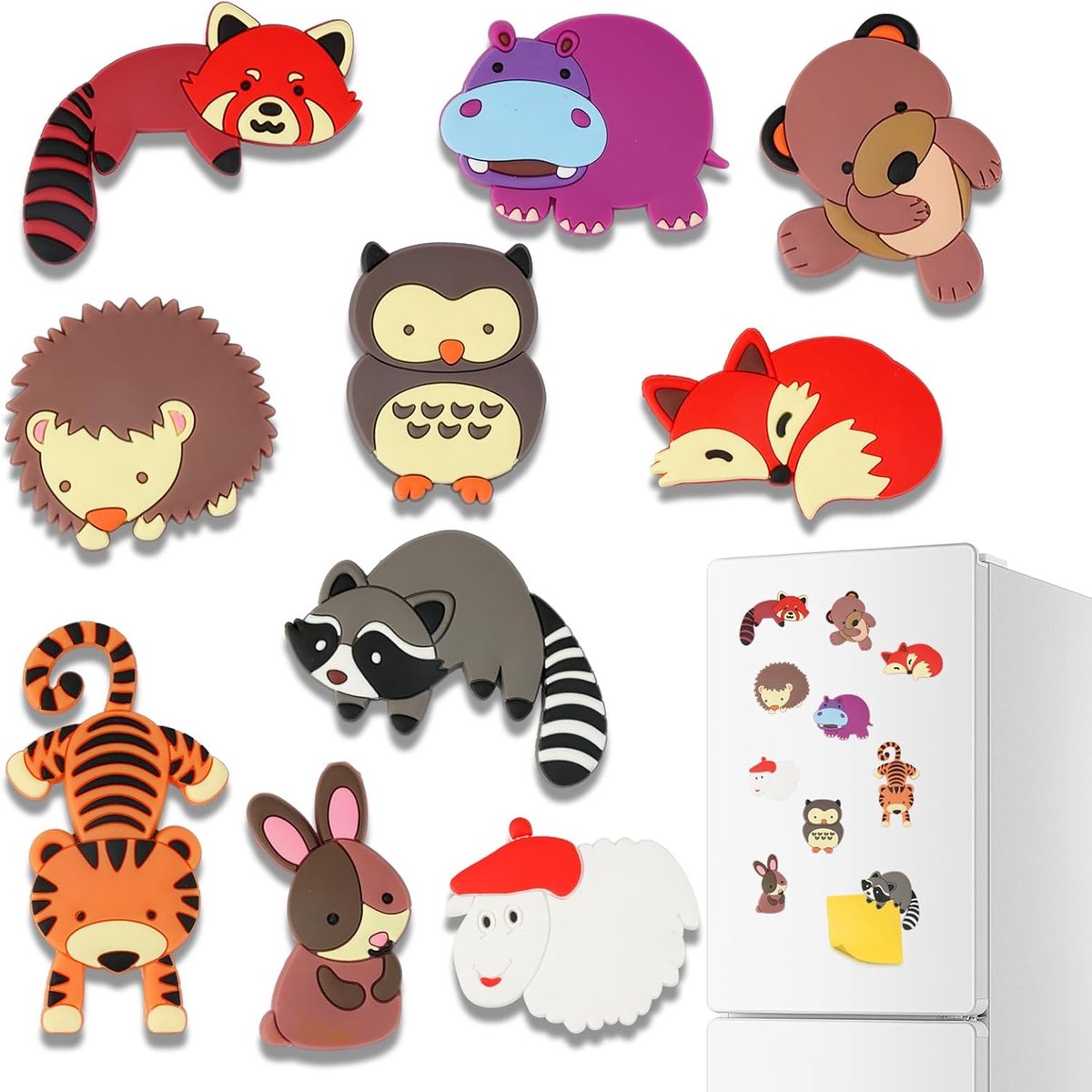 SnelShoppen - 10 Stuks 3D Dieren Koelkastmagneten | Schattige Cartoon Dier Magneten voor Koelkast, Bord, Thuisdecoratie - Magneten voor Kinderen