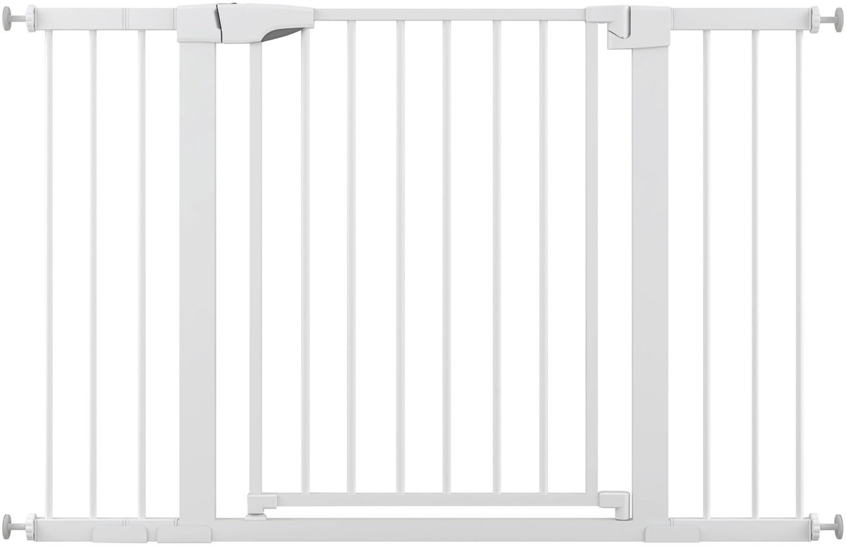 ADSafety Hondenhek Zonder Boren - 76 t/m 124 cm - Incl. 3 Verlengstukken - Hondenren - Hondenhok - Kattenluik - Klembevestiging - Veiligheidshekje voor Huisdieren - Wit