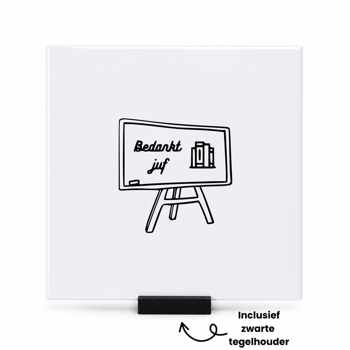 Hacebo Bedankt juf tegeltje met tegelhouder - Juf - Cadeaupakket Juf - tegeltjes met tekst - einde schooljaar - afscheid - Leuk cadeau voor je juf om te geven - spreuktegels - 15x15 CM Wit