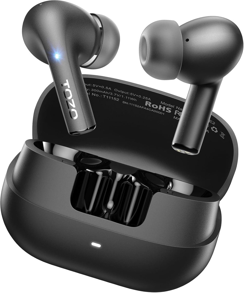 Thijox - Draadloze Bluetooth Hoofdtelefoon E2 In-Ear met 30 Uur Batterij, Gaming Modus, Noise Cancelling en 2 Microfoons, Zwart, Perfect voor Muziek e