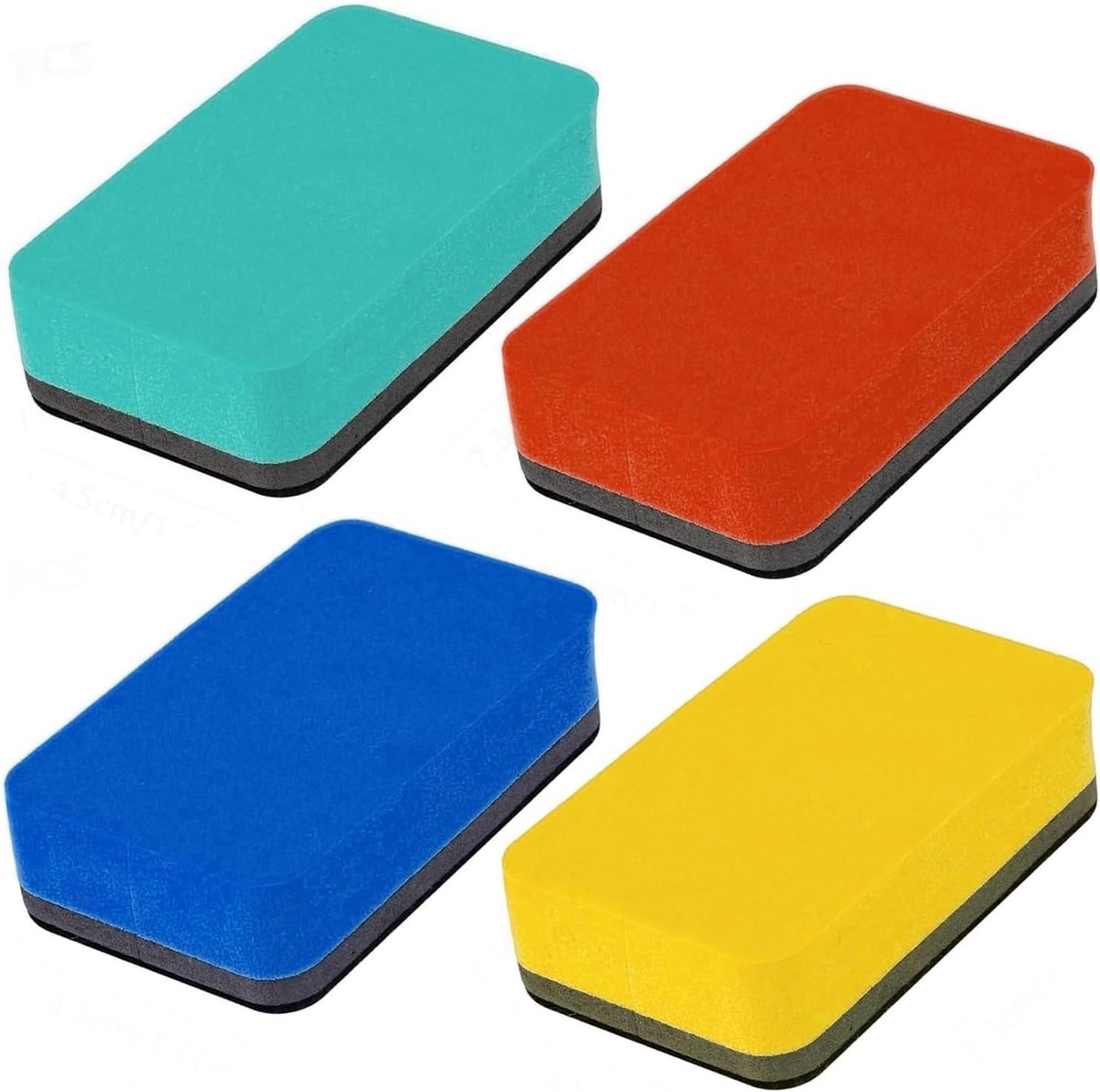 SnelShoppen - Whiteboard Eraser Set - 4 Stuks Magnetische Whiteboard Schoonmakers - Hoogwaardige EVA en Vilt - 4 Kleuren - Perfect voor Klaslokaal, Th