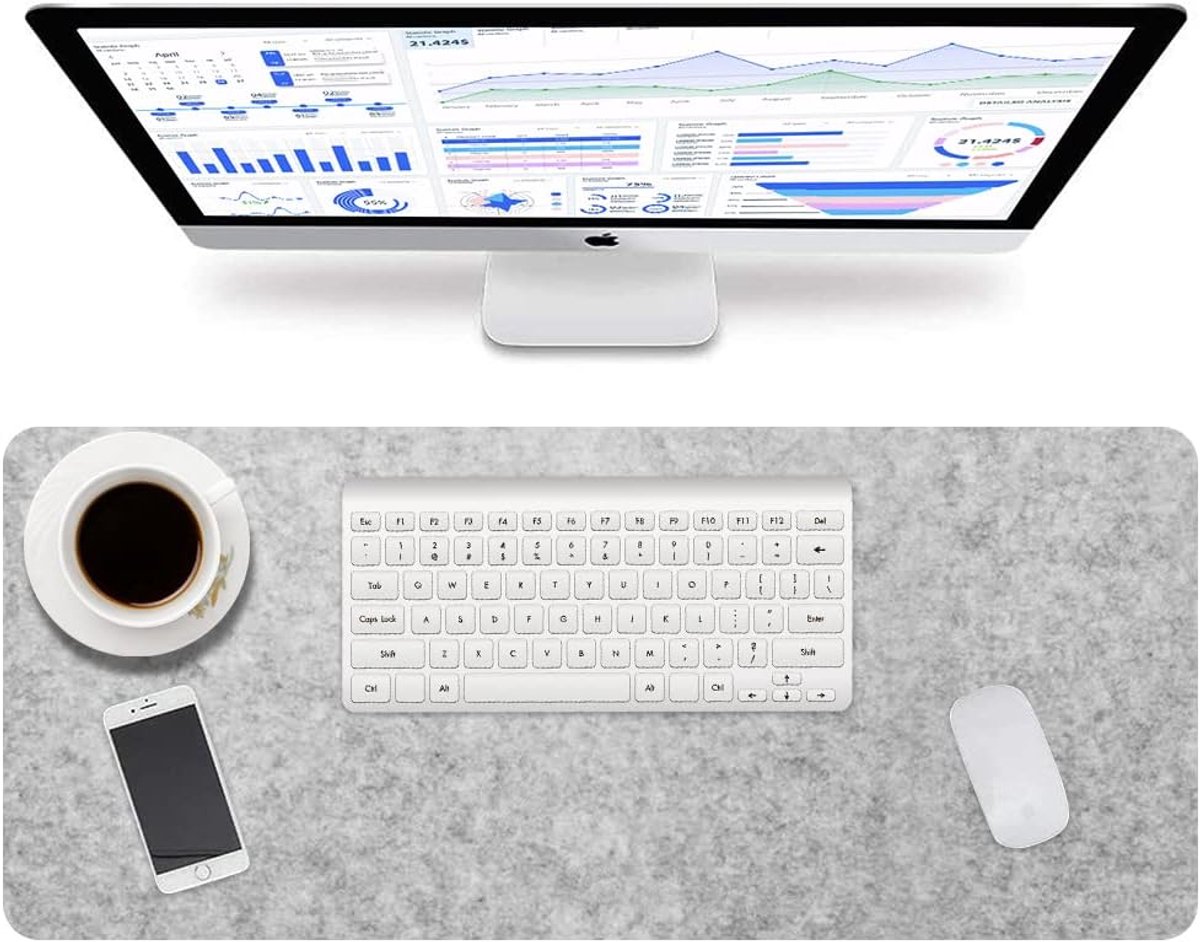 SnelShoppen - Grote Vilt Bureau Mat 100x43 cm, Non-Slip Desk Pad, Muismat, Duurzaam en Milieuvriendelijk, Lichtgrijs voor Kantoor en Thuis