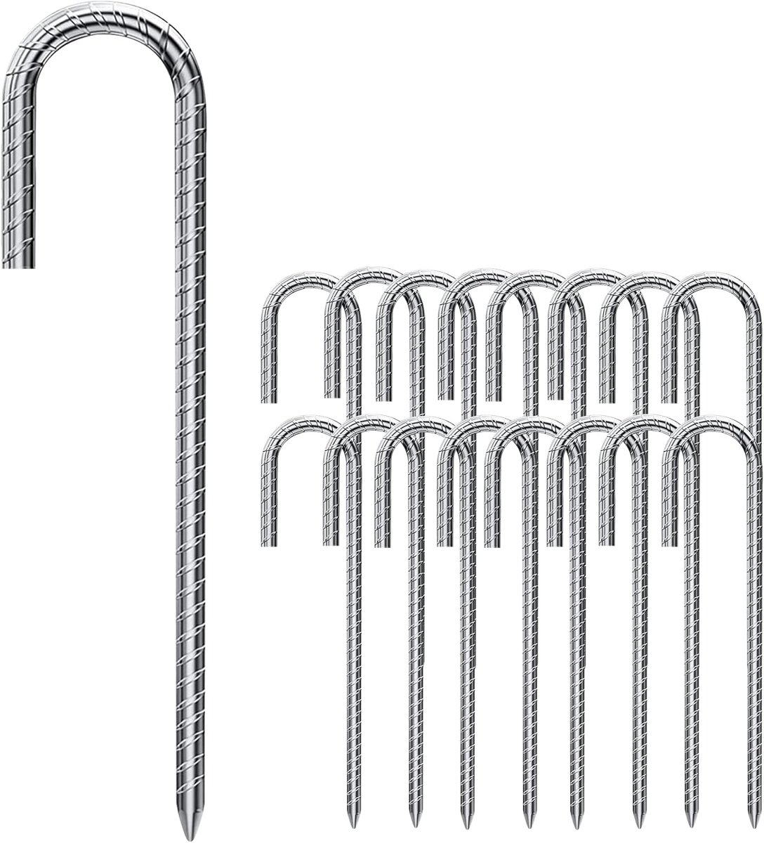 SnelShoppen - 16pcs Grondankers 30cm J Type Gegalvaniseerd Staal - Tent Pegs, Trampoline, Camping, Awnings, Tuin, Bloemenstand