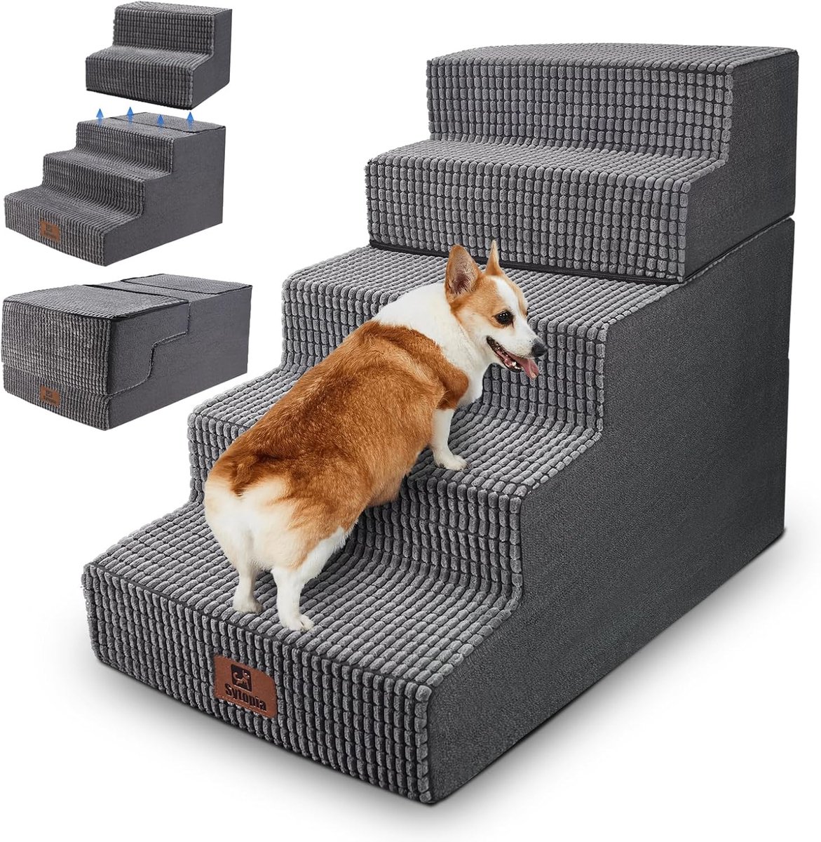 SnelShoppen - Honden Trap voor Bed en Bank, Antislip Honden Trap voor Kleine Honden en Katten, Pet Ramp met Hoogwaardige Schuim en Verwijderbare Hoes,