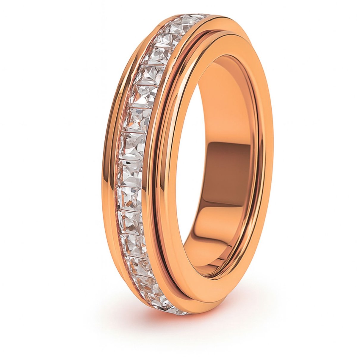 Anxiety Ring - (Steentjes) - Stress Ring - Fidget Ring - Anxiety Ring For Finger - Draaibare Ring Dames - Spinning Ring - Spinner Ring - Rosé goudkleurig RVS - (21.25 mm / maat 67)
