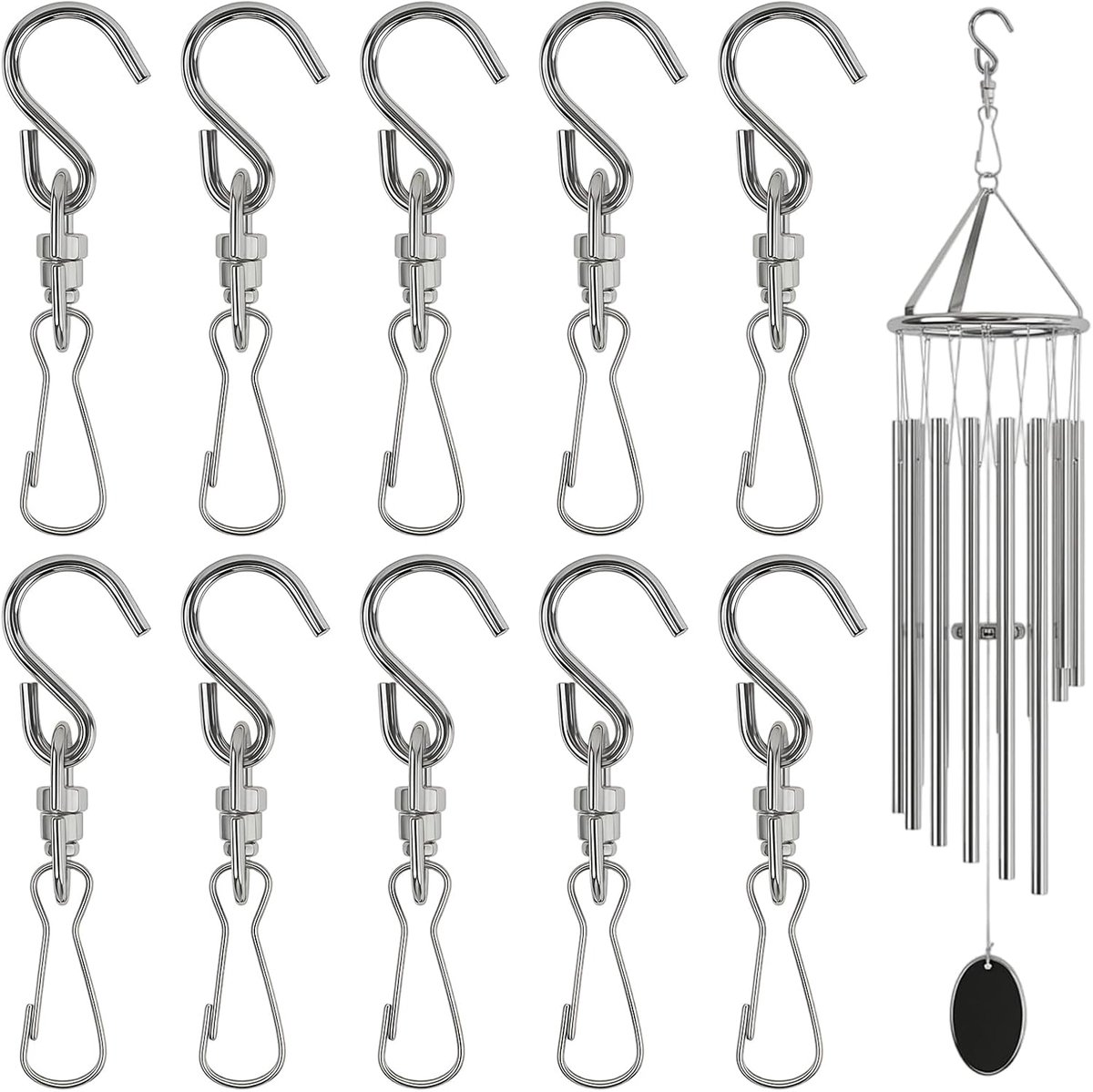 SnelShoppen - 10x Swivel Haak Clips, Dubbele Haak Hangers, RVS Wind Spinner Hangers, Tuinaccessoires, Vogelvoeder Dispenser, Decoraties voor Balkon en