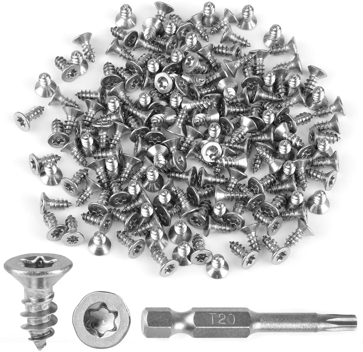 SnelShoppen - 150 Stuks RVS Zelftappende Torx Schroeven M4 x 10mm, Verzonken Hoofd, T20 Schroevendraaier Inclusief, Roestvrij Staal 304, Ideaal voor H