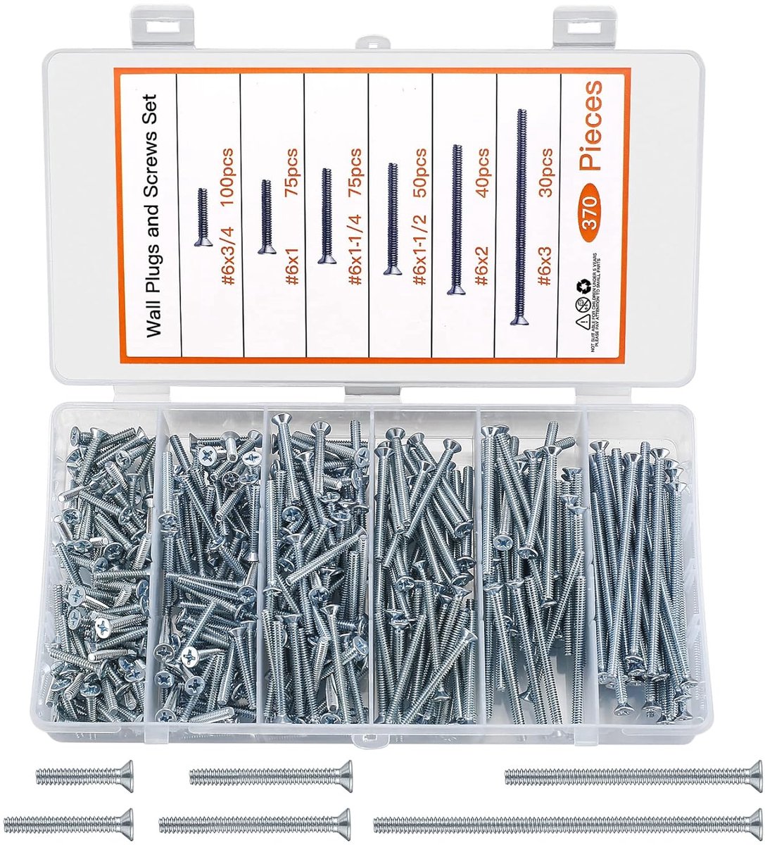 SnelShoppen - 370 Set Apparatuurschroeven voor Bedieningskasten, Platkop Phillips Schroeven, Flush-Mount Box Schroeven, Verzinkte Bouten Binnenzeskant