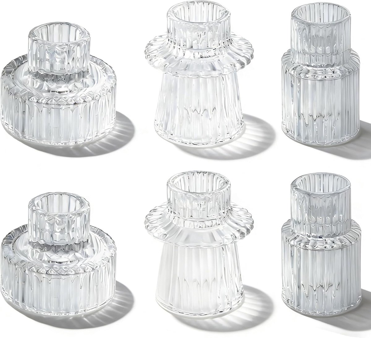 SnelShoppen - 2-in-1 Glazen Kaarsenhouder Set van 6 voor Theelichten en Bar Kaarsen - Transparante Kandelaar voor Trouwfeesten, Eettafel Decoratie, Ke