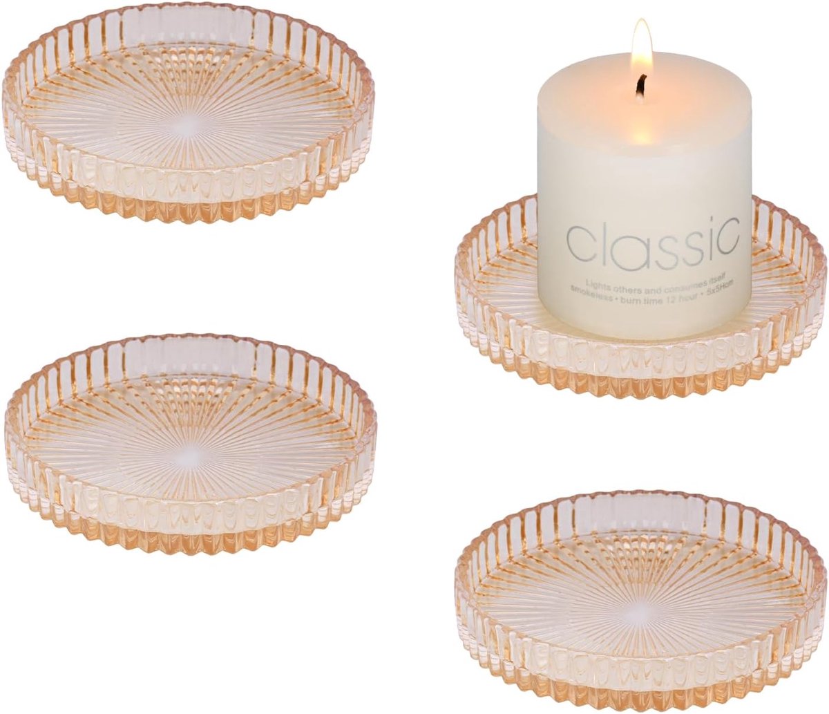 SnelShoppen - 4 Stuks Glazen Kaarsplaten voor Pilaren 9cm, Ronde Kaarsenhouders, Transparante Kaarsenbak voor Feestdecoratie, Bruiloft, Kerst, Spa Taf