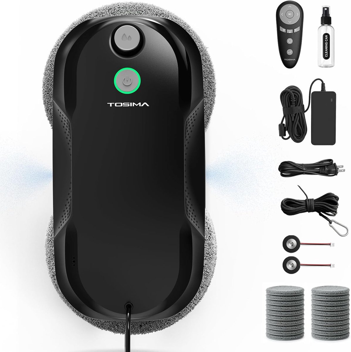 SnelShoppen - Window Cleaning Robot 6400Pa met Ultrasonische Spray, Automatische Glazen Cleaner, Afstandsbediening en 20 Microvezeldoeken - Zwart