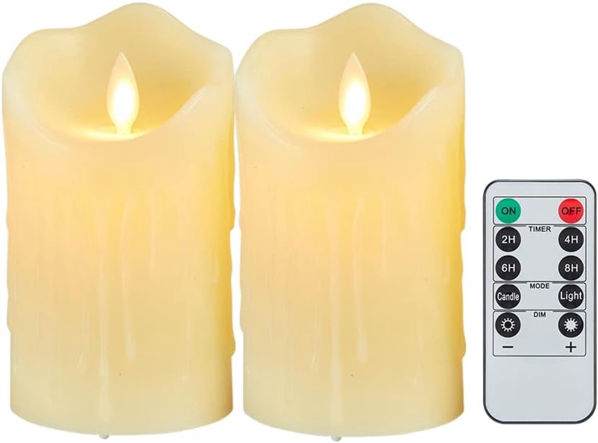 SnelShoppen - Set van 2 Flameless LED Kaarsen met Afstandsbediening, Batterij Aangedreven Kaarsen, Kerstkaarsen, Flickering LED Kaarsen, Dansende Vlam