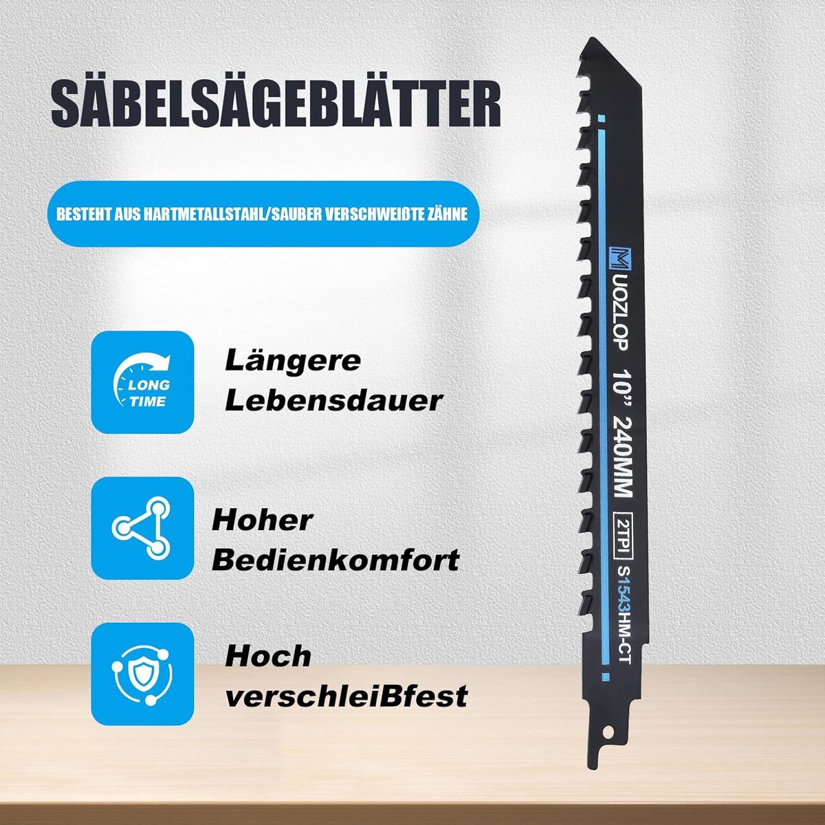 SnelShoppen - 240mm Reciprocating Saw Blades voor Steen, 5 Stuks Carbide Zaagbladen, Zaagbladen voor Reciprocating Saw voor Metaal, Baksteen, Beton