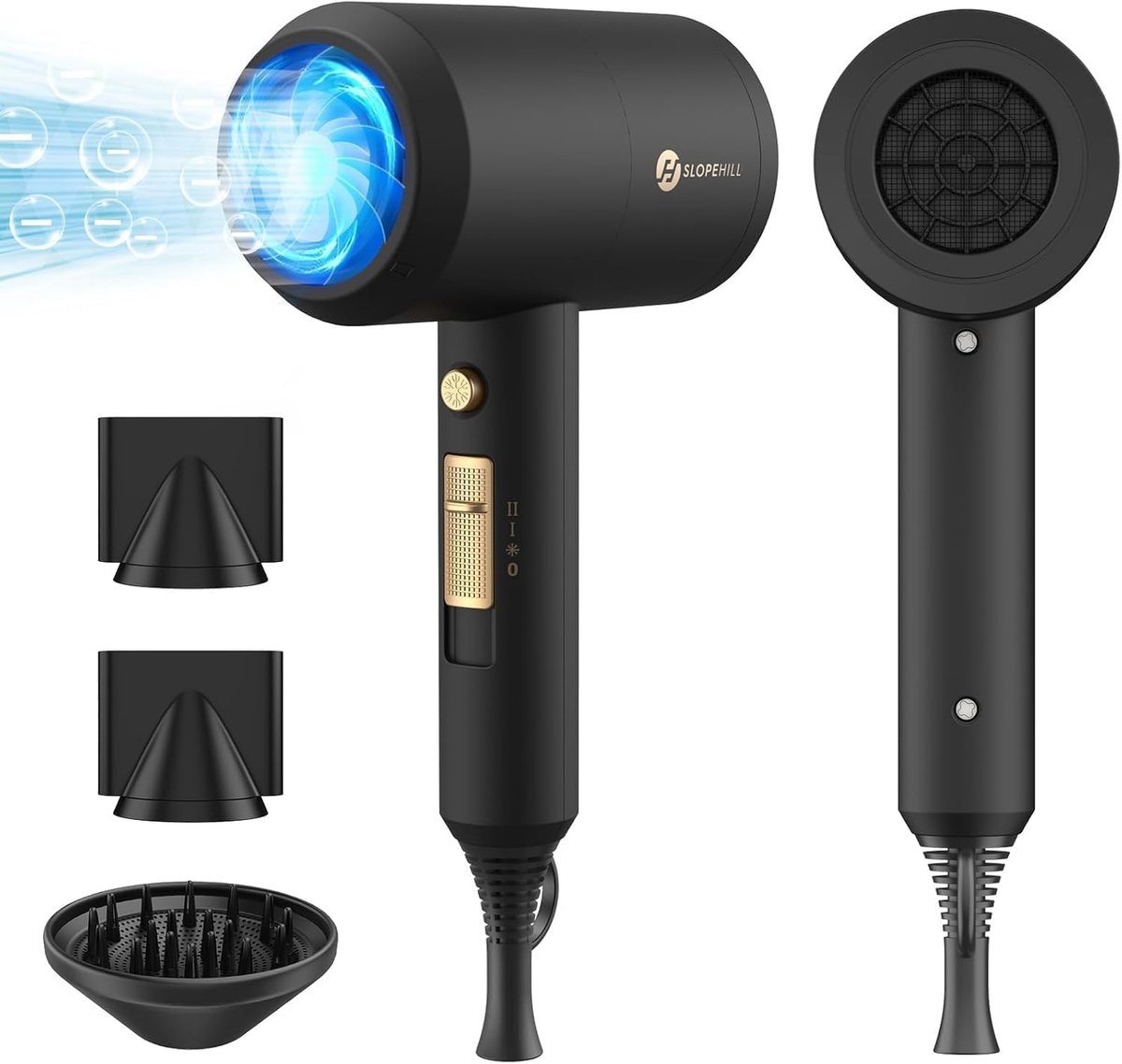 SnelShoppen - Haardroger 1800 W AC-motor, snel drogen, warm/koude knop, diffuser, 2 concentratoren, 3 temperatuurinstellingen, koolstof, ideaal voor s