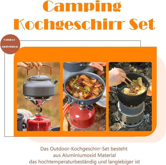 Camping Kookset 10-delig - Lichtgewicht Camping Pannenset - Inclusief Waterketel - Voor 2 tot 4 Personen — afbeelding 3