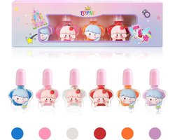 SnelShoppen - Kindernagellak set 6 kleure, non-toxische nagellak voor kinderen, snelle droging waterbasis nail polish, regenboog kleuren voor feest, v