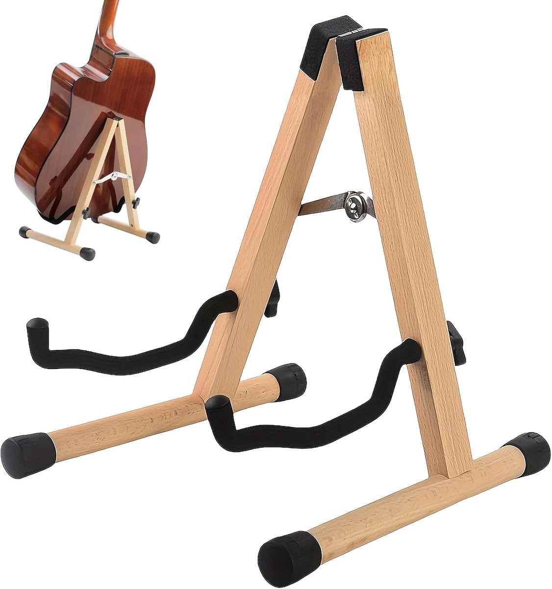 Thijox - Houten Gitaarstandaard voor Akoestische Gitaar, Verstelbare A-Frame Stand voor Bas, Cello en Ukulele - Inklapbare Gitaarhouder met Elegante L