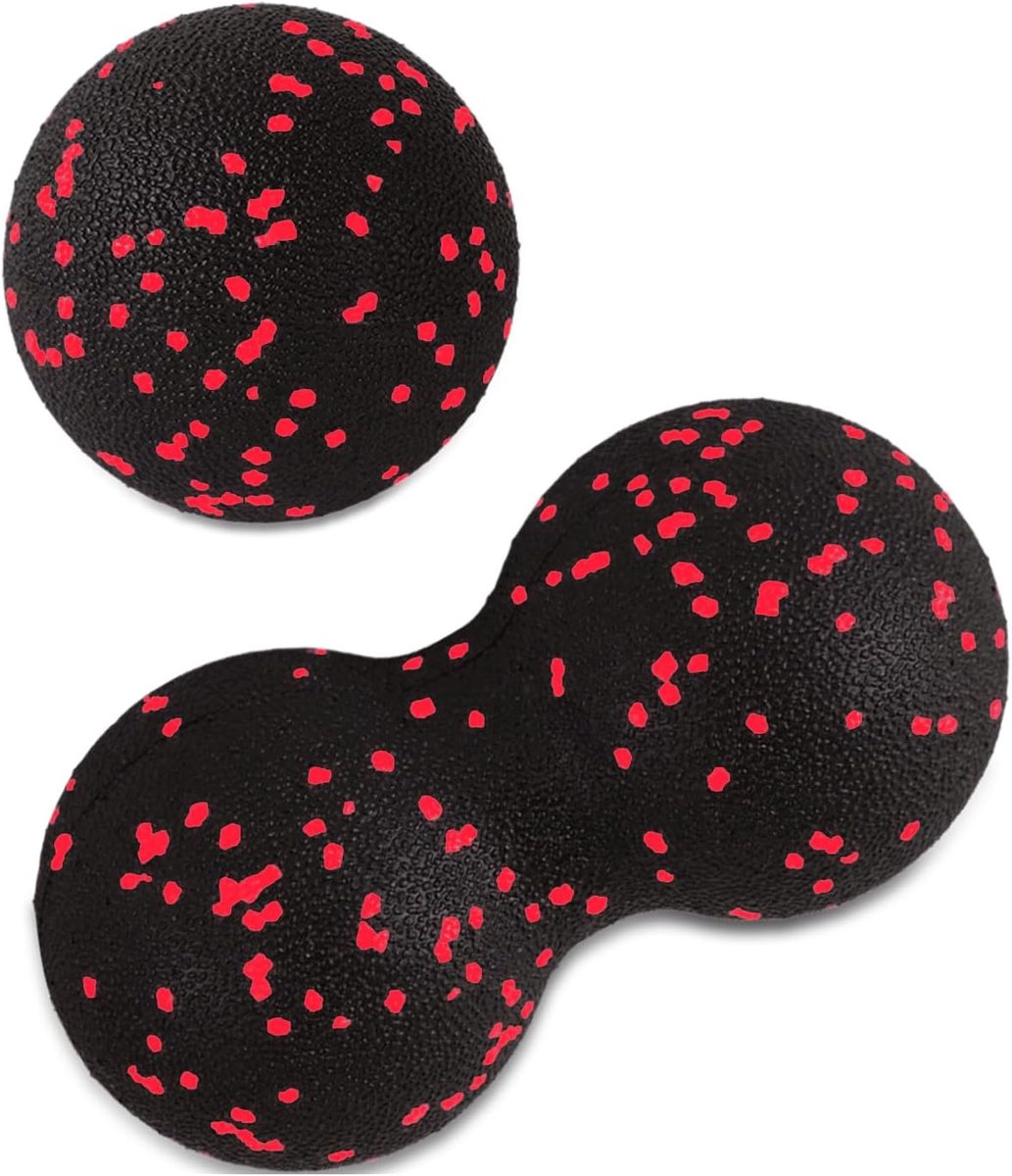 SnelShoppen - Self Massage Ball Duo Ball Klein Peanut Massagebal voor Spieren, Fascia Training, Acupressuur, Plantar Fasciitis, Reflexologie, Rood