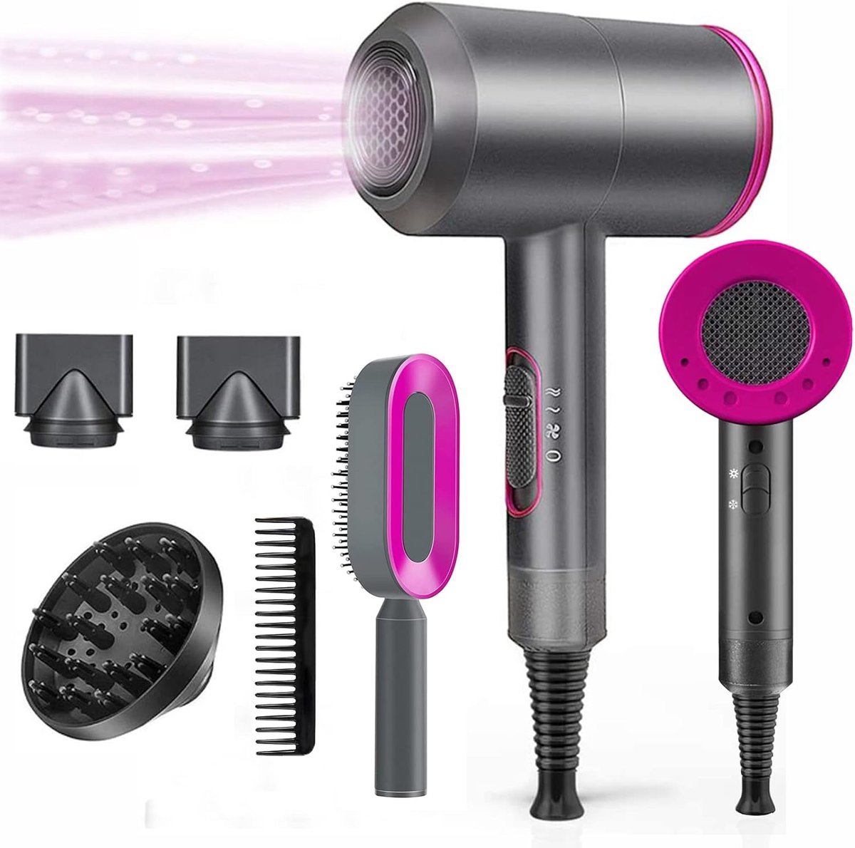 SnelShoppen - Professionele Fohn 1800W met AC Motor, Sneldrogende Haardroger, 3 Warmtestanden, Koude Luchtknop, Diffuser en Styling Nozzles voor Kruid