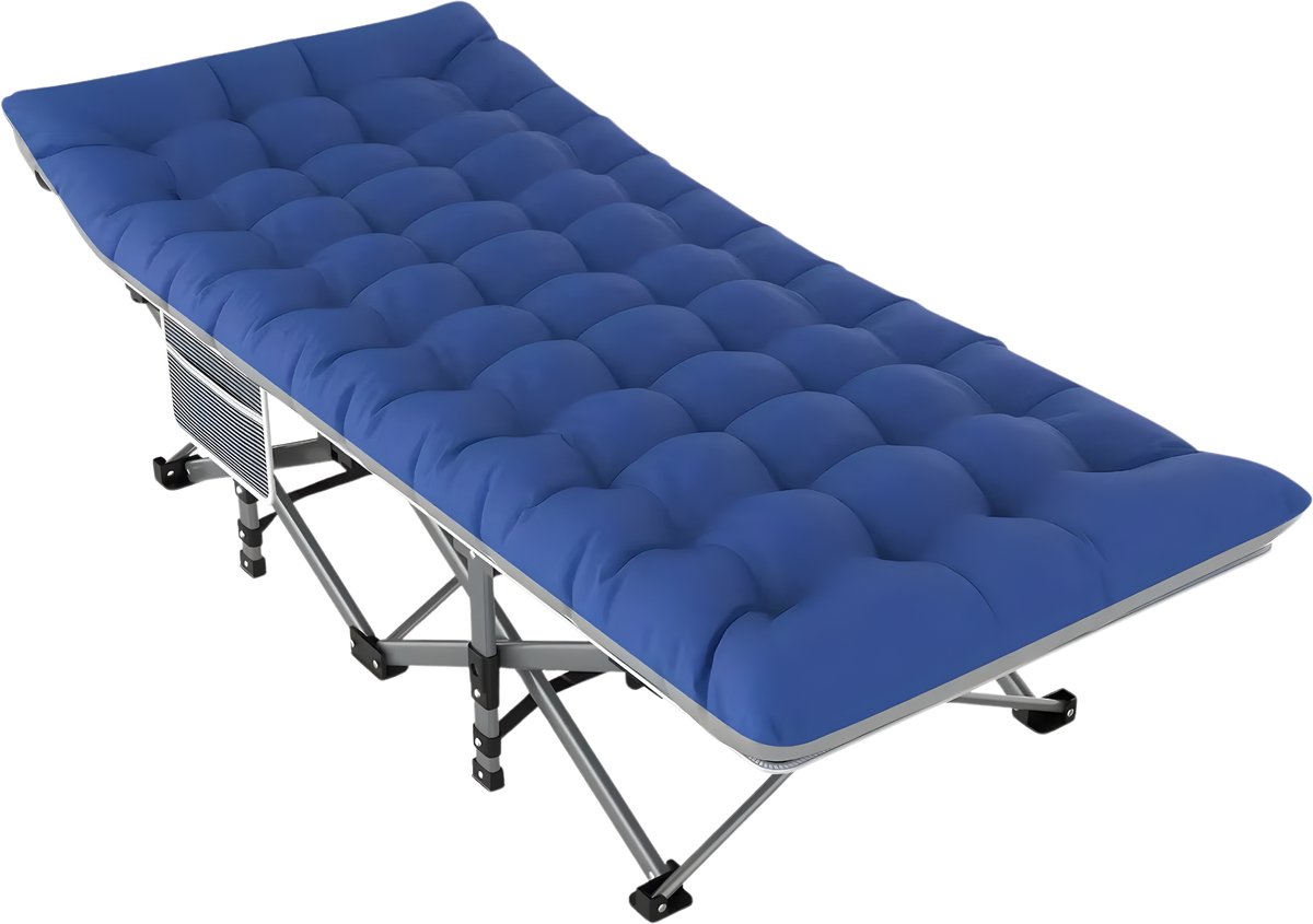 Opvouwbaar campingbedje 190 x 71 cm - voor volwassenen kamperen en buitengebruik - Blauw grijs
