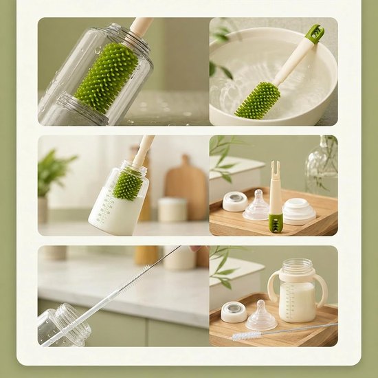 SnelShoppen - Babyflessenborstel 2 in 1 Set met Rietjesborstel, Siliconen Reinigingsborstel BPA Vrij voor Babyflessen, Drinkflessen, Thermosflessen, I van Snelshoppen — afbeelding 4