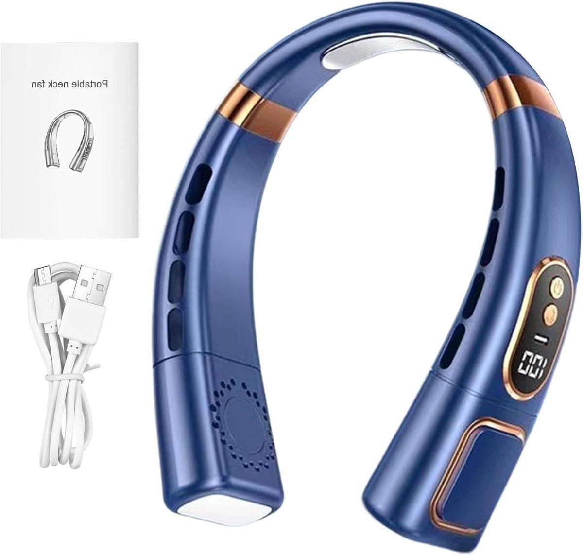 Draagbare nekventilator - Persoonlijke ventilator - Buiten verkoeling - Stil en lichtgewicht - 4000 mAh accu - Blauw
