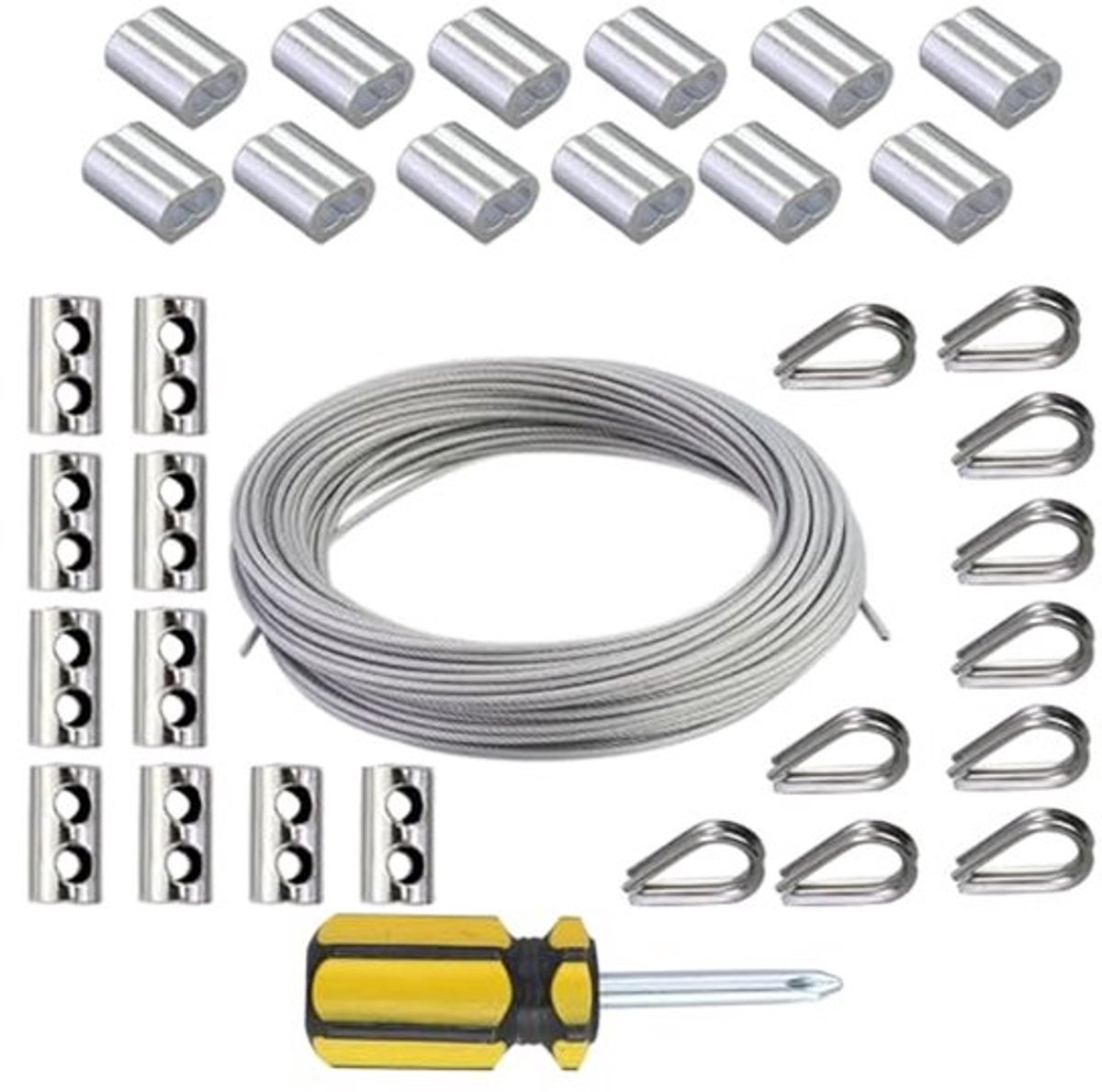 Draadkabel 2mm, 20m draadkabel omhuld, 304 roestvrijstalen kabel met aluminium ferrules, roestvrijstalen kabel kan worden gebruikt voor het ophangen van foto's, kledingkoord, lichte ladder, vissen