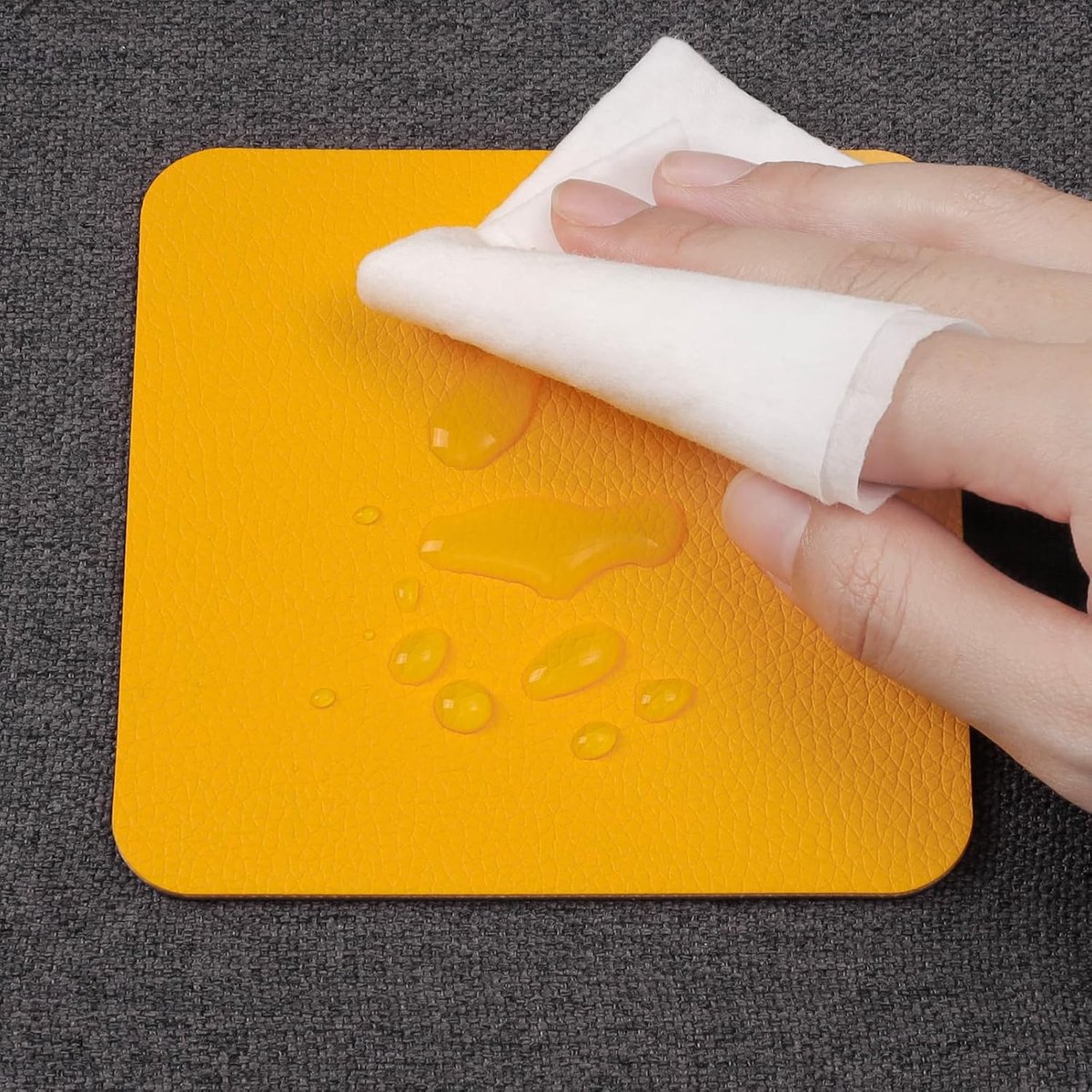 SnelShoppen - Set van 12 Dubbelzijdige Glazen Onderzetters 10cm - Waterdichte en Antislip Onderzetters met Onderzetterhouders (Zwart Bruin, Grijs Geel