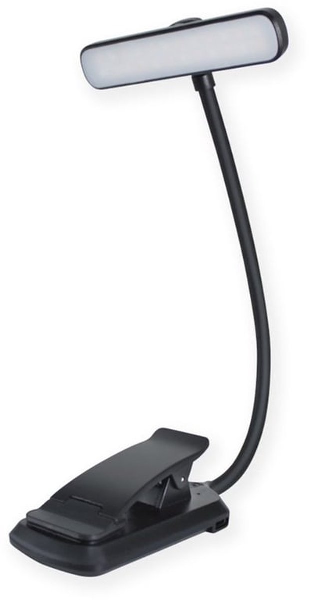 Leeslamp - Dubbele rij LED-lampjes - Oplaadbaar - 24 LED's - 8,8 × 8,3 × 32,5 cm - 360° draaibare zwanenhals - Driekleurige lichtkleur - Kan aan boeken, tablets of bedden worden bevestigd - USB-C-aansluiting - Zwart