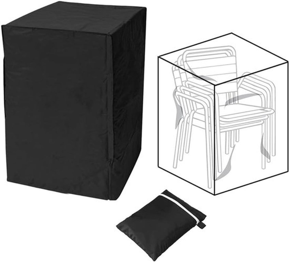 68*68*120 cm - Stapelbare tuinstoel hoes - tuinstoelhoes - waterdichte fauteuilhoes - 210D Oxford-stof - beschermende tuinstoelhoes - weerbestendige tuinstoelhoes voor buiten - stofkap - met opbergtas - zwart