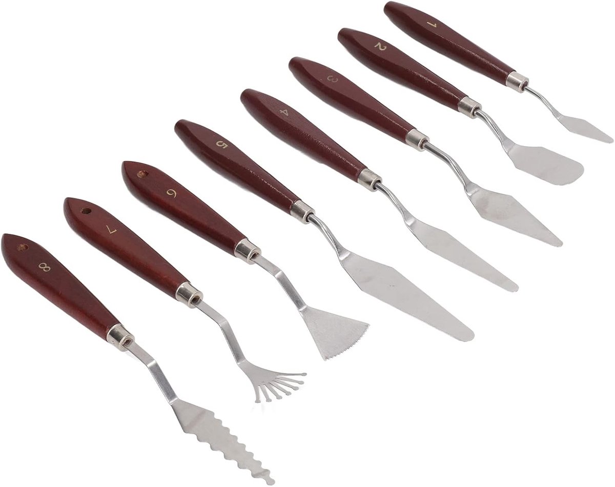 SnelShoppen - 8-delige Kleurenmengset Spatel Paletmes Olieverfaccessoires, Professionele Schildermengschraper voor Olie, Canvas, Acrylverf, Creatief S