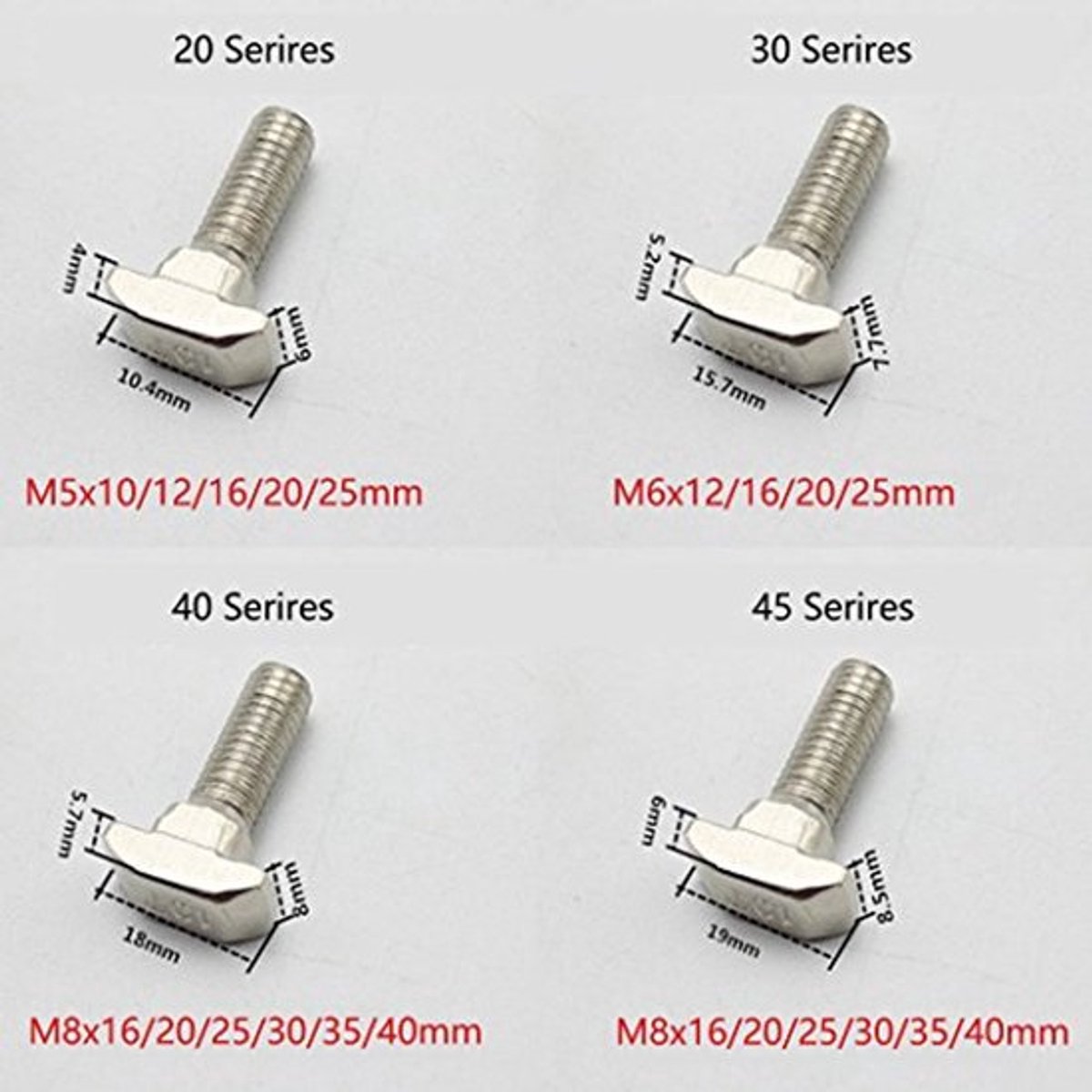 T Bolt Set Screw Bout Fastener Tool voor T-Sleuf Aluminium Extrusie Koolstofstaal 45 Serie M8X25mm 20Stuks