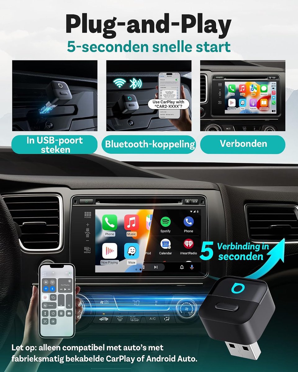 Ottocast Mini Pico – Premium Series CarPlay Android Auto-adapter Plug & Play — cadeau in Gadgets - foto 7