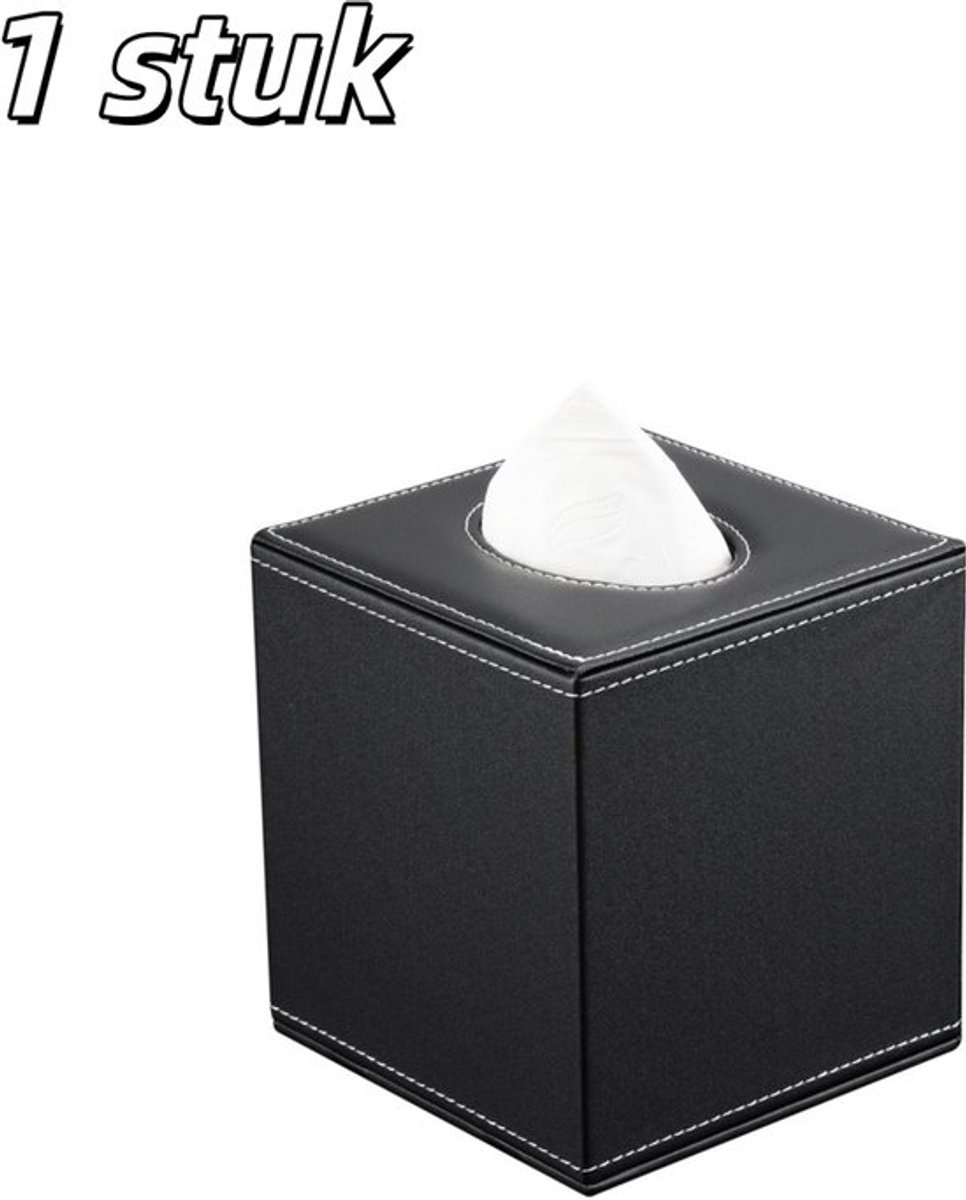 1 stuk - Tissuebox - Leerachtig materiaal - Servettendispenser - Tissuehouder - Geschikt voor thuis, kantoor, auto, hotel, restaurant - 13.5*13.5*14.7 cm - Zwart