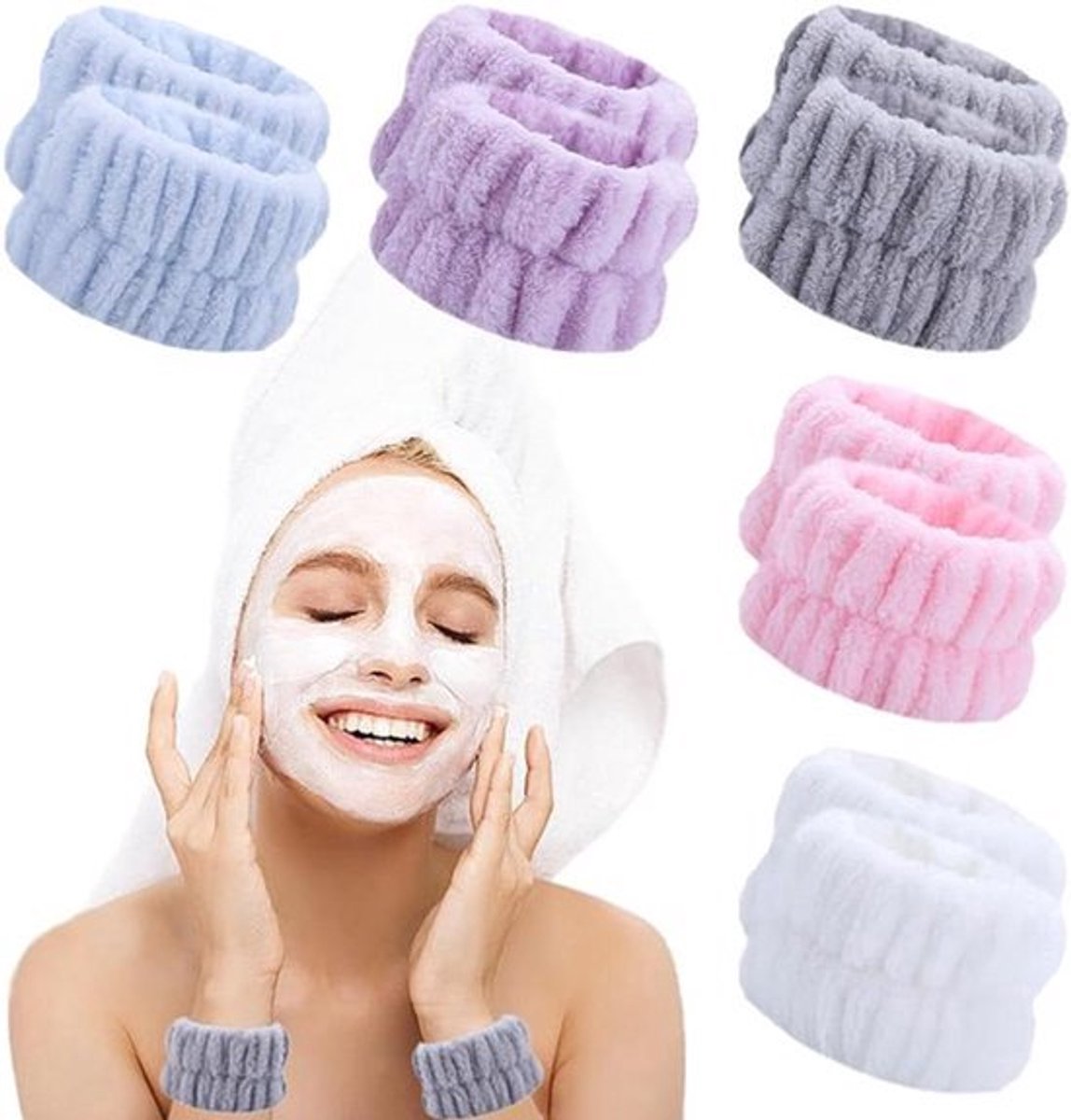 10 stuks microvezel absorberende gezichtswas polsbandjes - elastische handdoek polsbanden, veelkleurig - voor bad, douche, make-up