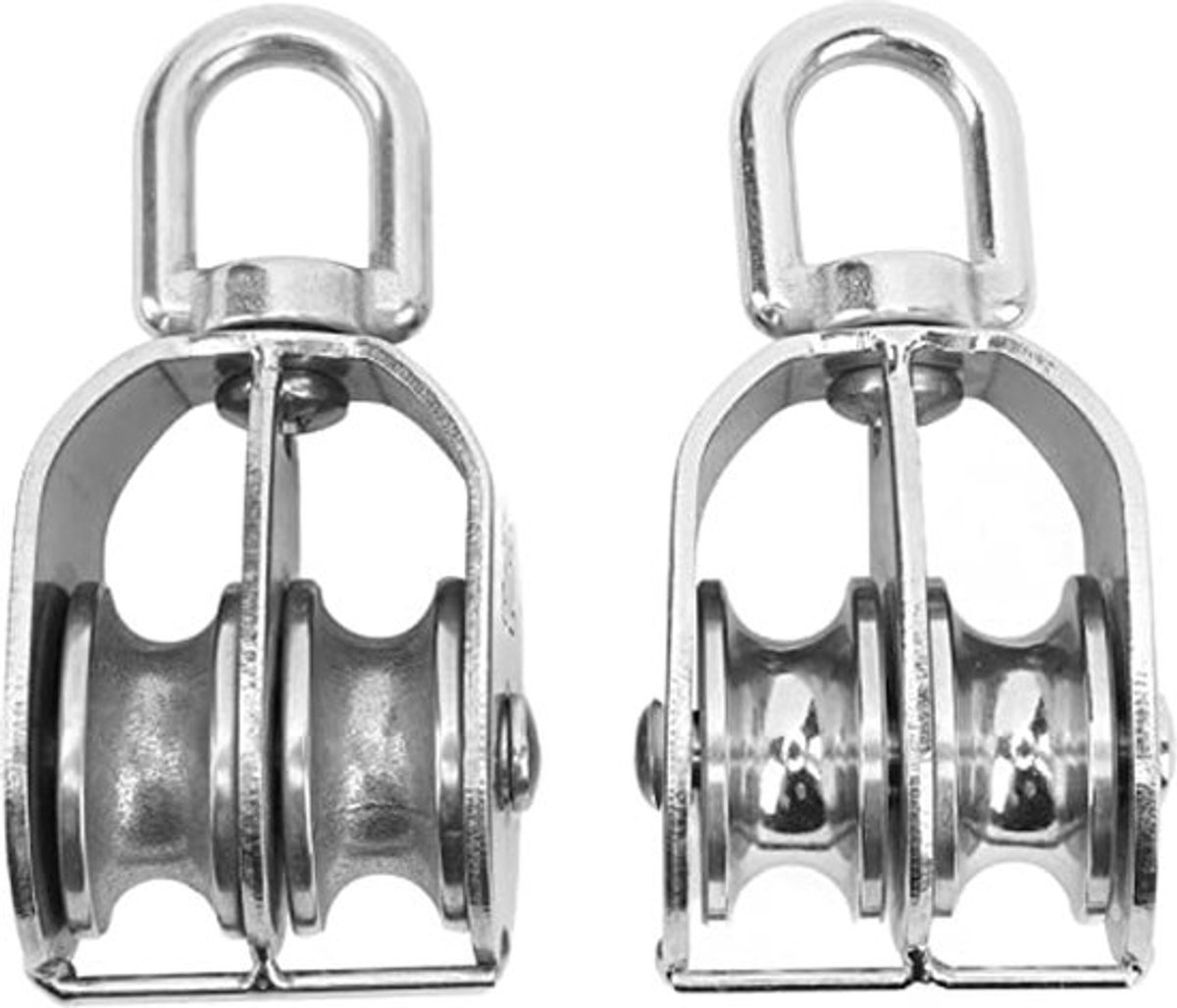 2PCS Dubbele Katrolblok, Kabel Katrolblok M32 Rollenwiel RVS 360 Graden Rotatie Katrol voor Kabel Tillen