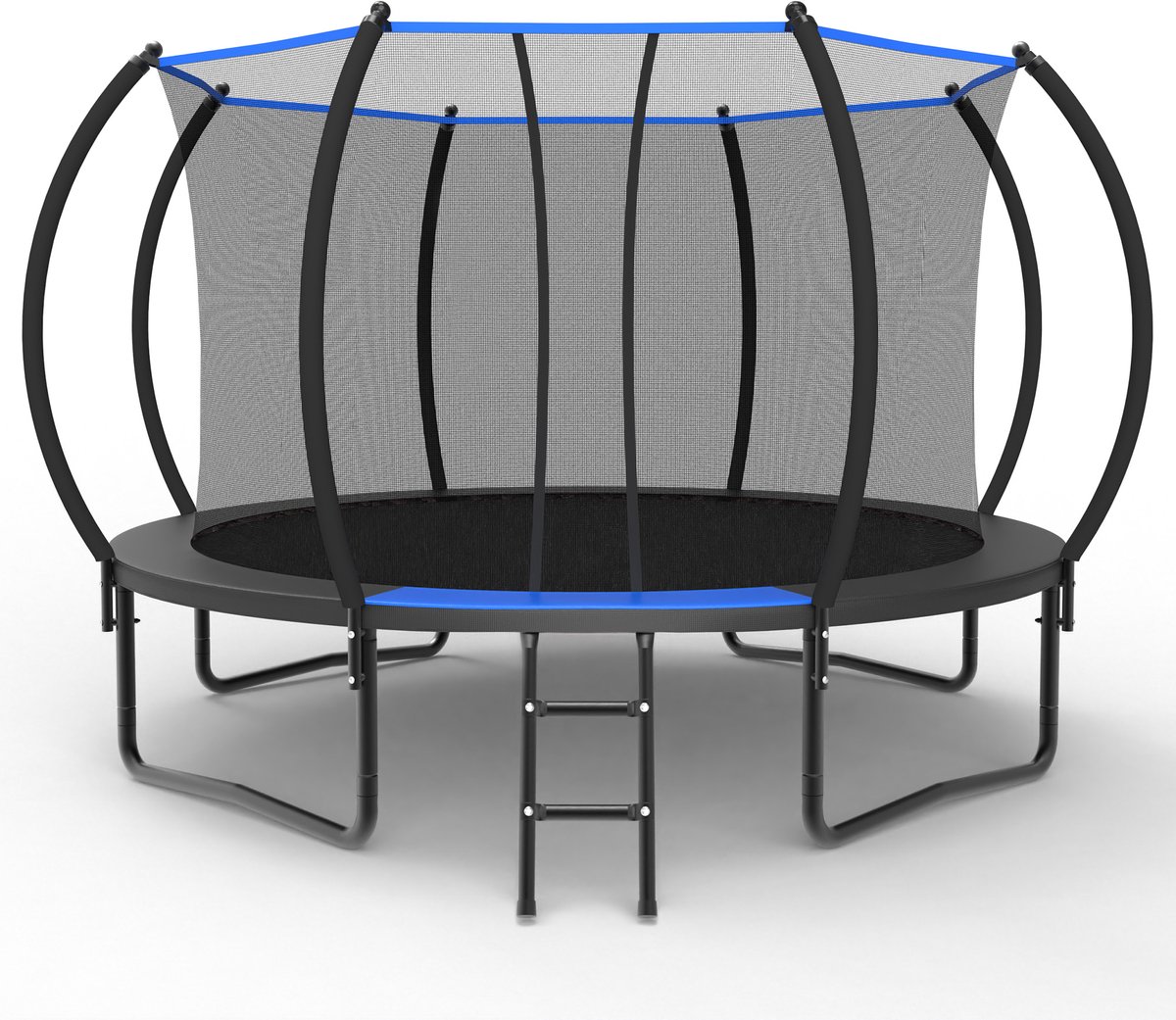 FloraGrace Trampoline – 366 cm Rond met Veiligheidsnet en Ladder – Staal – Zwart Blauw – Voor Buiten in de Tuin – Kindveilig