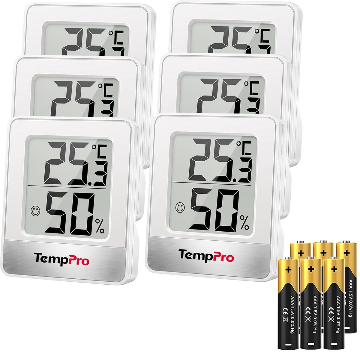 Digitale Mini Thermometer - Binnen en Buiten met Smiley Indicator - Set van 6