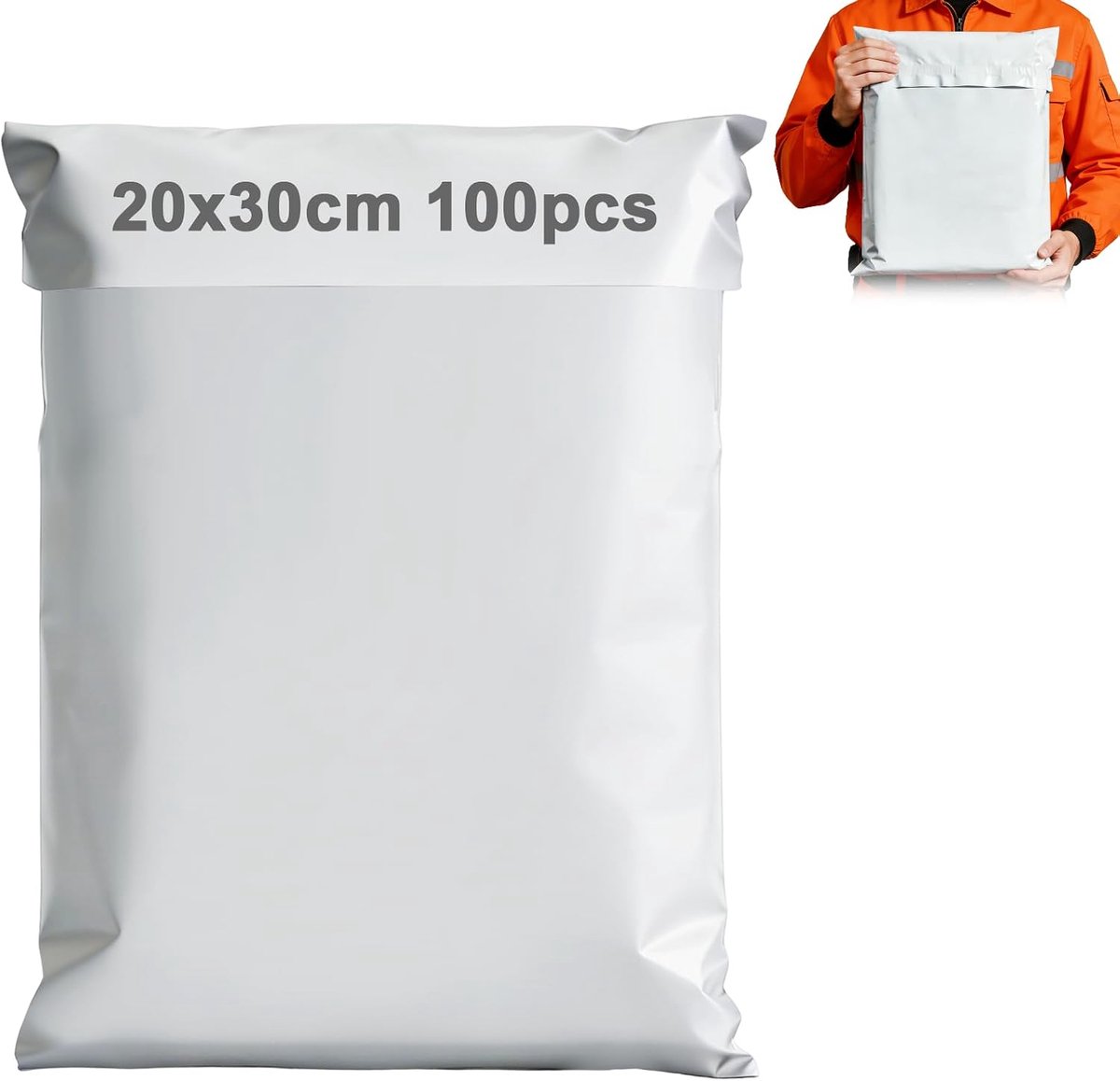 SnelShoppen - 100 Stuks Verzendzakken 20x30 cm voor Kleding, Textiel en Pakketten | Stevige Witte PE Verzendzakken voor Vinted, Webshops en Dagelijks