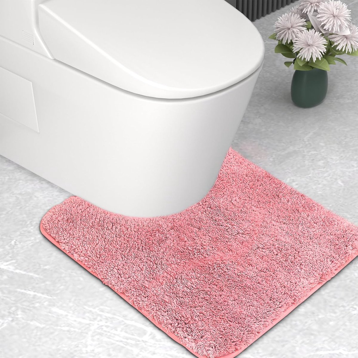 SnelShoppen - Microfiber Badmat en Toiletmat Set, Super Dikke 2 cm, Ultra Absorberend, 50 x 50 cm, U Vorm, Roze, Luxe Badkamer Accessoire