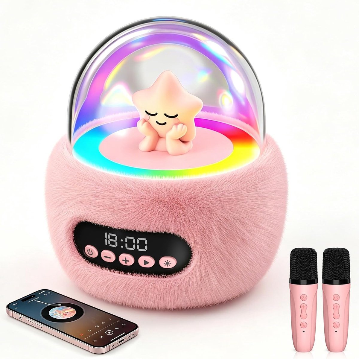 SnelShoppen - Karaoke Machine voor Kinderen 3-8 Jaar met 2 Bluetooth Microfoons | Draagbaar, Veilig Volume 85dB, 5 Stem-effecten met Licht, Muzikaal C