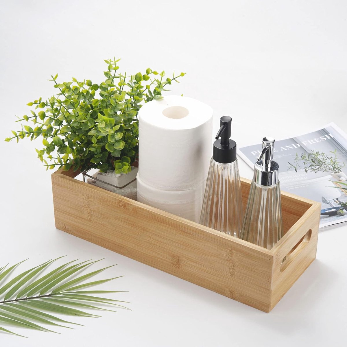 Thijox - Bamboe Toilettank Mand 38x15x10 cm - Badkamer Opbergmand voor Toiletpapier en Toiletartikelen - Natuurlijke Bamboe Organizer voor Tafel en Pl