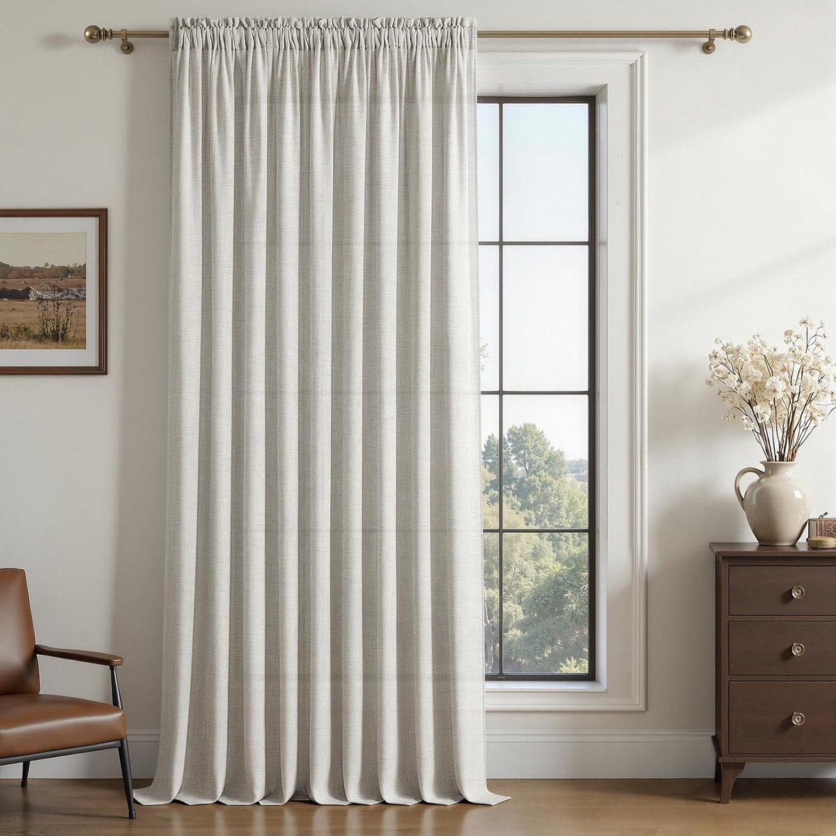 SnelShoppen - Luxe Linnen Gordijnen, Ivoor Wit, 300x240 cm, Semi-Transparent, Dubbele Lussen, Ideaal voor Woonkamer, Slaapkamer, Moderne Raambekleding