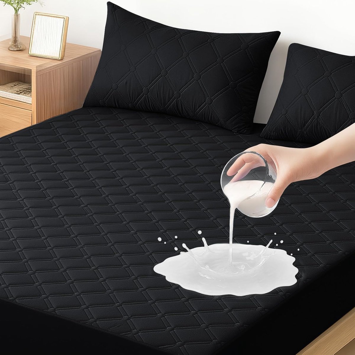 SnelShoppen - Waterproof Matrassencover 140x200 CM, Anti-Allergie, Hypoallergene, Ademend, Extra Diep, Zwart, Geschikt voor Matrassen tot 30cm, Machin