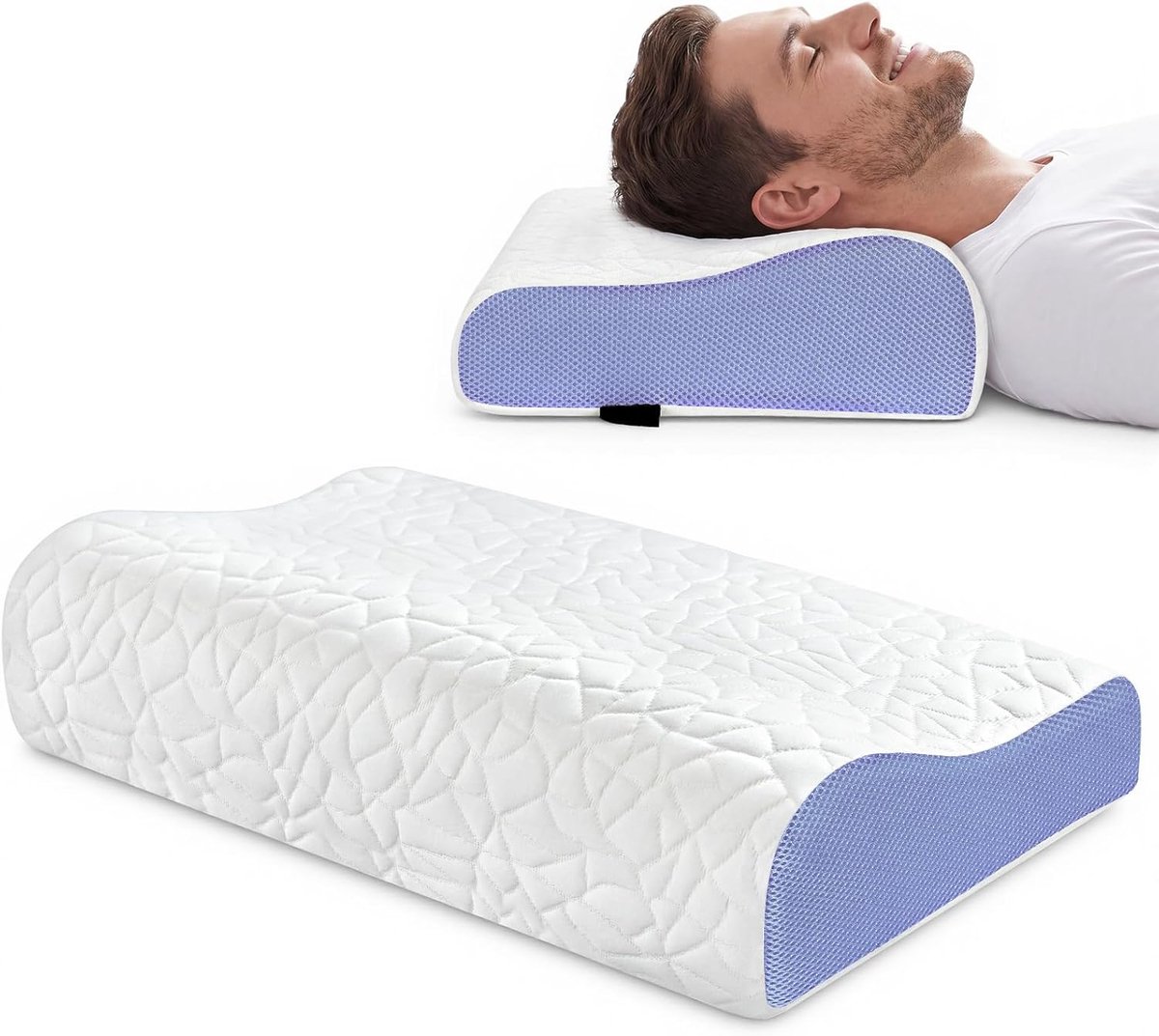 SnelShoppen - Memory Foam Kussen voor Cervicale Correctie, Ergonomisch Nek- en Schoudersteun Kussen, Verlicht Pijn, Wit en Moor, Ideaal voor Zijslaper