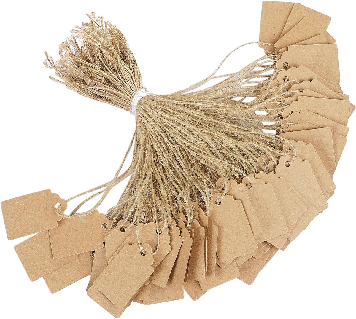 SnelShoppen - 200 Stuks Prijsetiketten met Touw, Schrijfbare Bruine Kraft Papier Labels met Jute Koord, Labels voor Kleding, Sieraden, Waarschuwingsfu