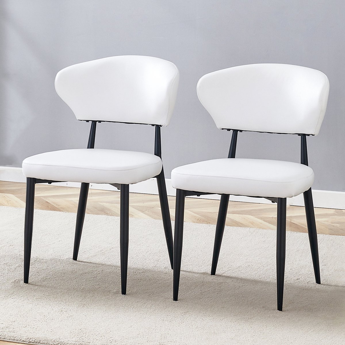 COVREO Eetkamerstoel 80 x 50 cm - set van 2, kunstleer, gebogen rugleuning, wit zwart
