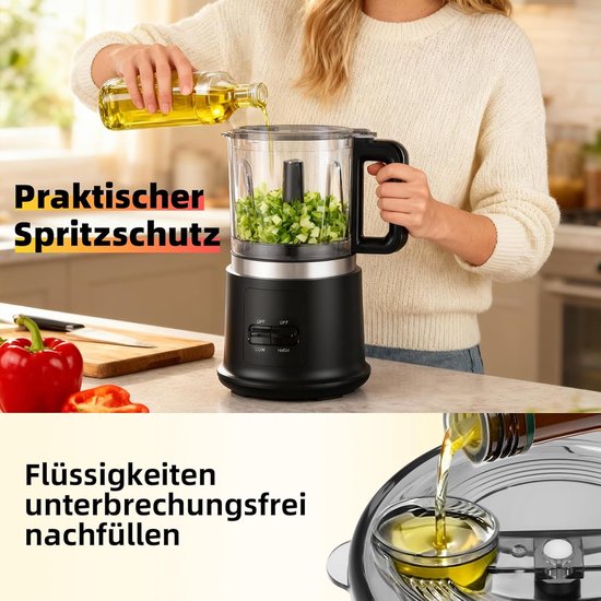 SnelShoppen - Krachtige 400W Keukenmachine met 2 Snelheden & Pulsefunctie - 4 RVS Messen & Klopper - 0.95L Afneembare Kom voor Hakken, Mengen, Emulger van Snelshoppen — afbeelding 3