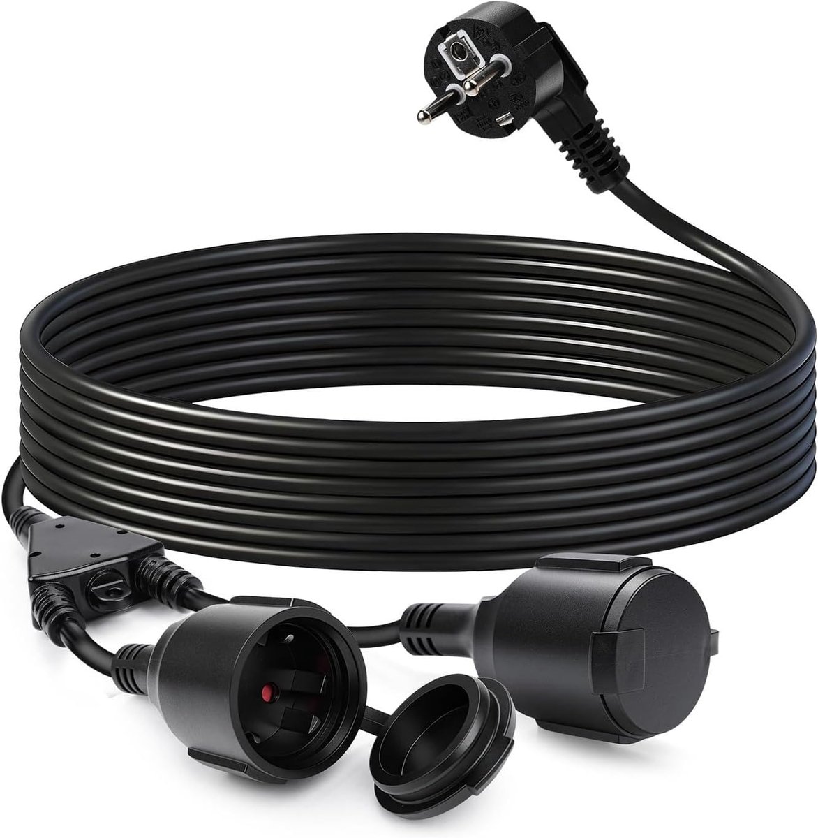 SnelShoppen - Extension Cable 5 m met 2 Aardlekschakelaars, 16 A/250 V, IP44 Waterdicht, 3600 W, Buiten, 3 x 1.5 mm², Zwart, Voor Thuis, Kantoor, Tuin