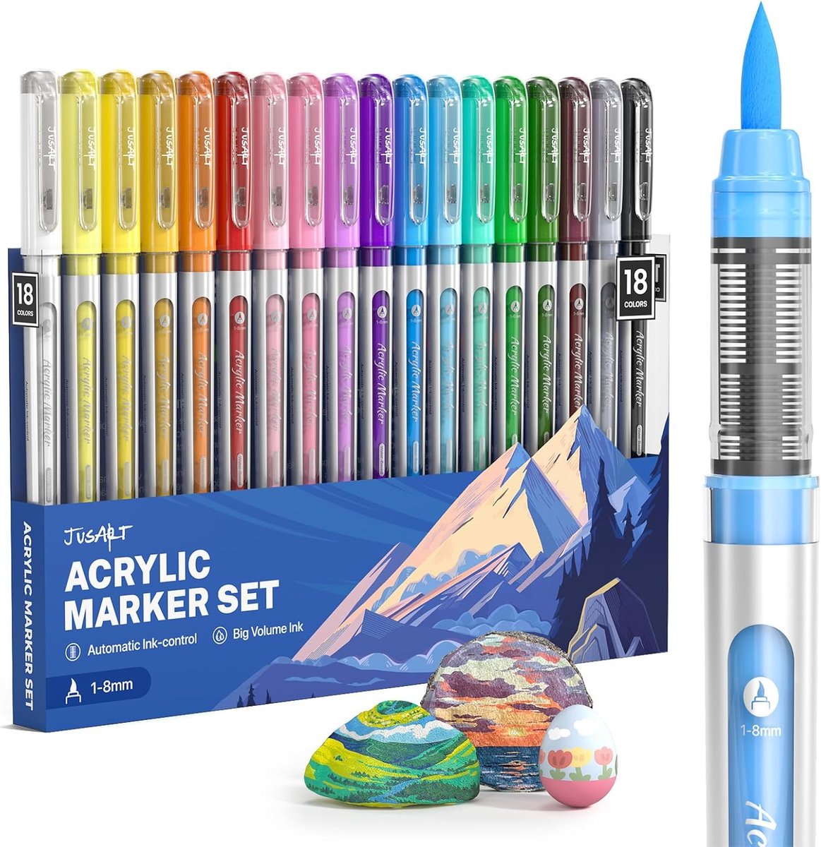 SnelShoppen - 18 Kleurige Acrylverf Markers met Borstelpunt, Waterbasis, Waterdicht, Flexibele Punt 1-8mm voor Kunst, Creatief Schrijven, School, Fees